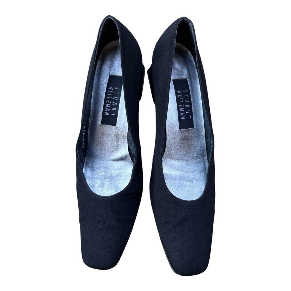 Vintage‎ Stuart Weitzman Designer Black Fabric Mid Heels Size 8.5 AA